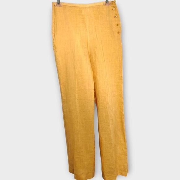 Zara Collection Womens Pants Sz 8 Golden Linen Ramie Straight Side Button Preppy - Picture 1 of 9